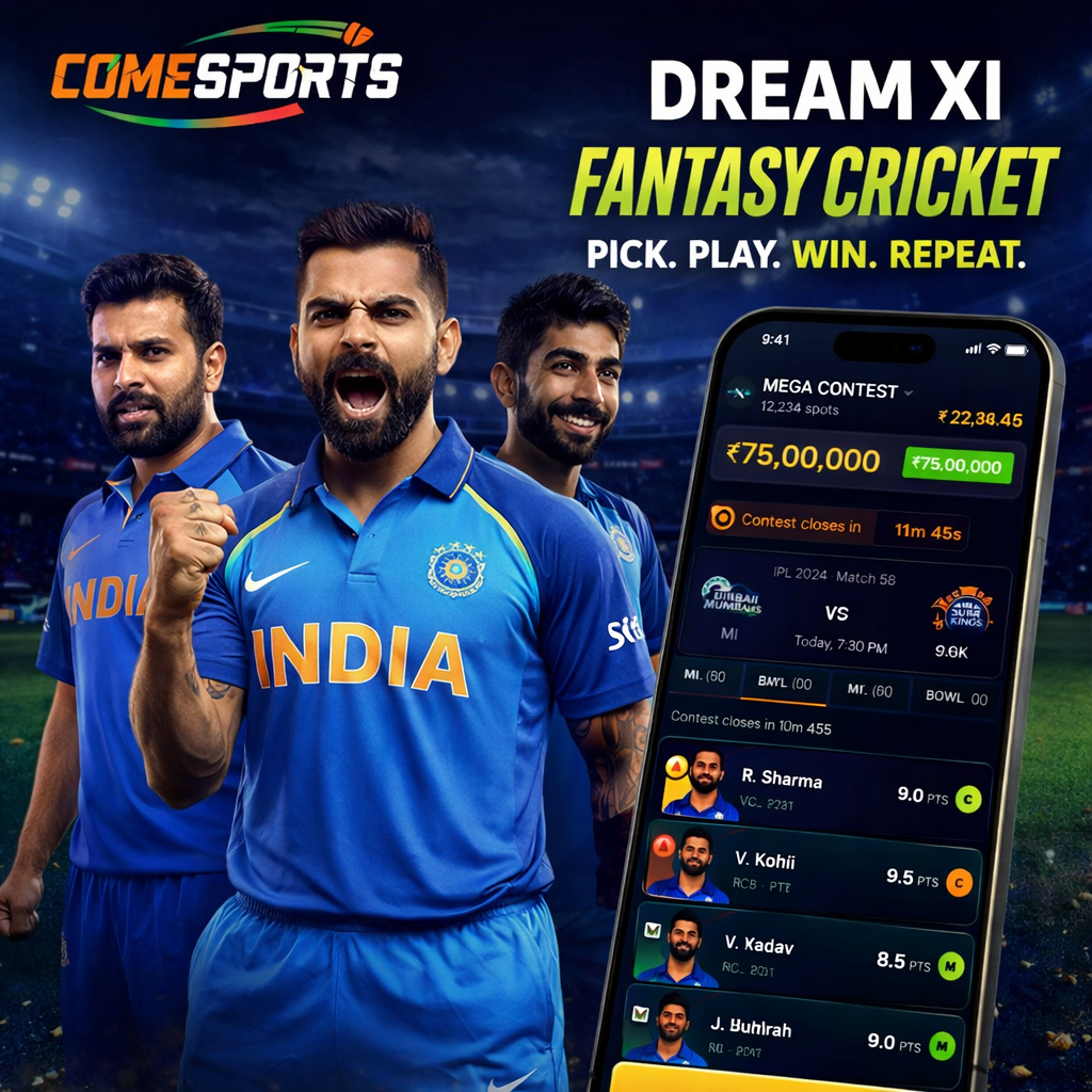 Come App Zone fantasy cricket and India team visual