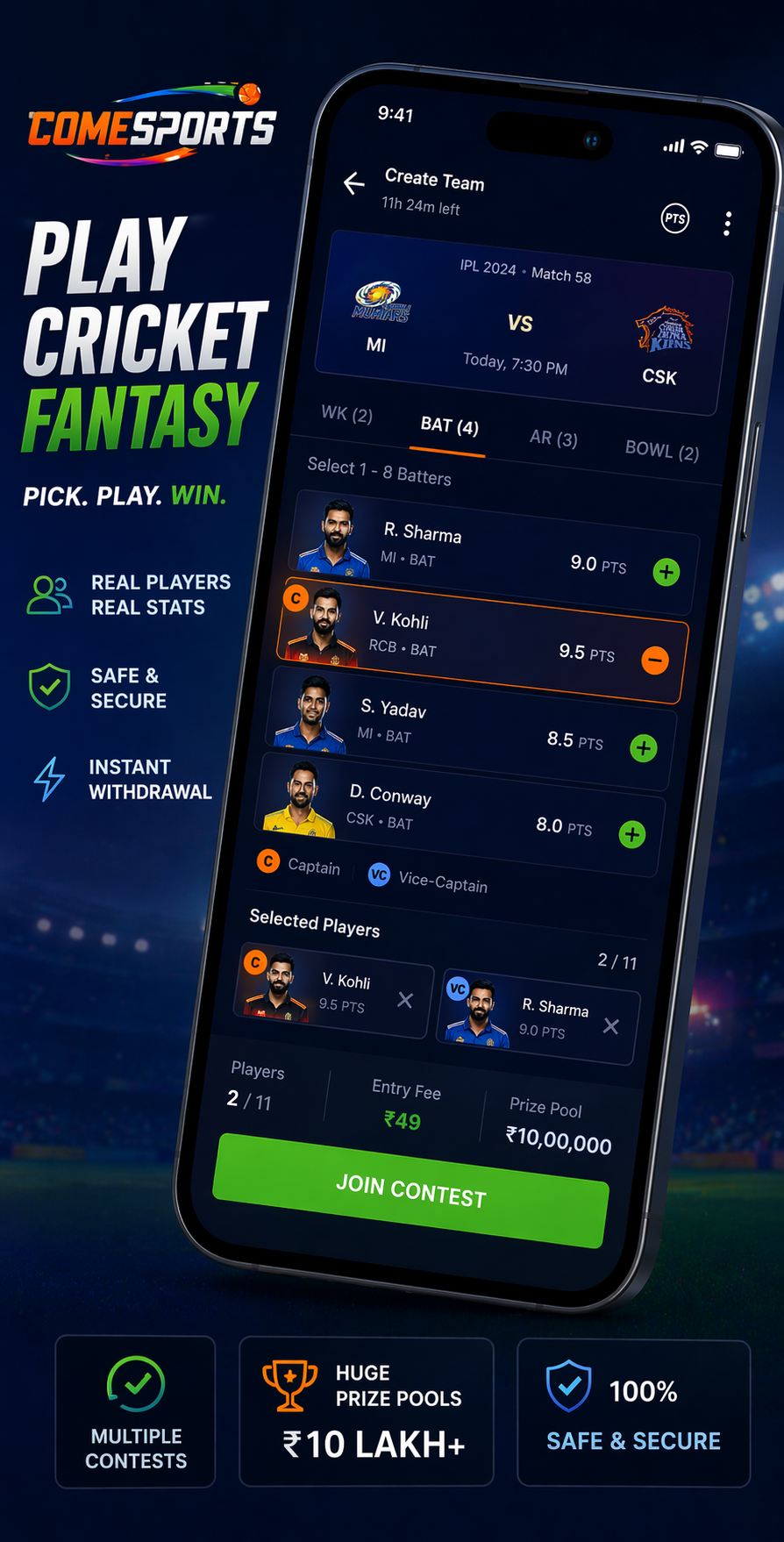 Come App Zone cricket fantasy visual